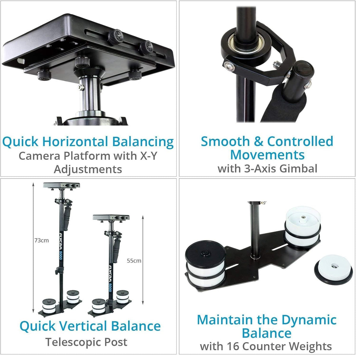 Flycam 5000 Handheld Camera Stabilizer with Comfort Arm Vest. Precise Balancing, Smooth & Fatigueless Operations. Quick Shock Absorption, Free Quick Release, Arm Brace & Table Clamp (FLCM-CMFT-KIT)