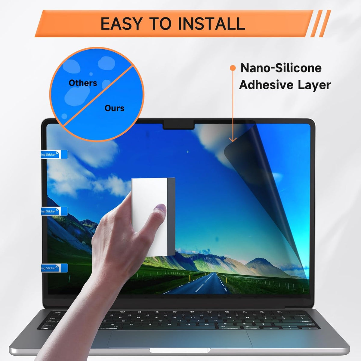 Privacy Screen for MacBook Pro 16 Inch (2021-2024, M1, M2, M3, M4, Pro, Max), Matte Anti Glare Blue Light Filter, Nano No Glue Anti Spy Black Protector for Mac Pro 16In Laptop