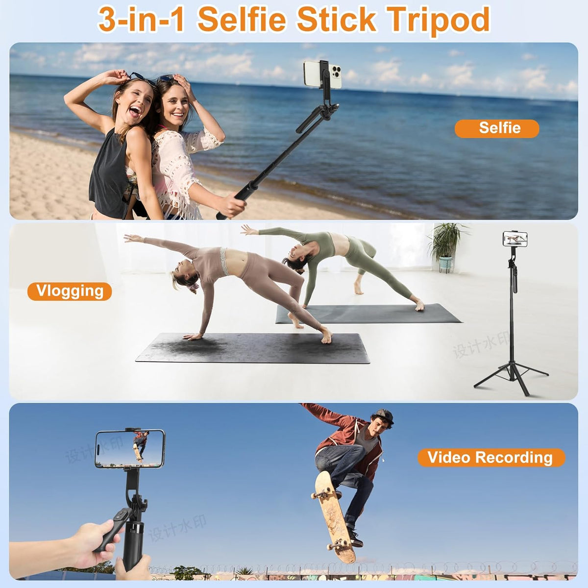 70inch Selfie Stick Phone Tripod with Rechargeable Remote,Portable Extendable 3 in 1 Cell Phone Tripod Stand for Video Recording,Travel Selfie Stick for iPhone and Android
