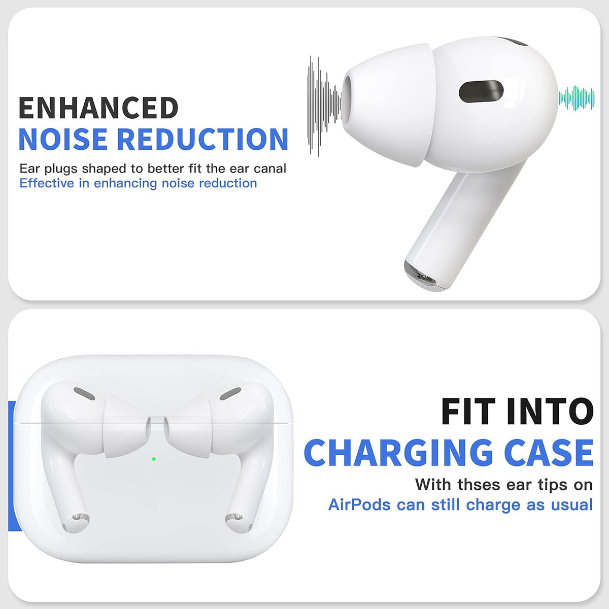 4 Pairs Ear Tips for AirPods Pro 1 & 2 [Relief Pain] [Fit in Case] Noise Cancellation Add Grip Sport Earbuds [US Patent Registered] (Small)