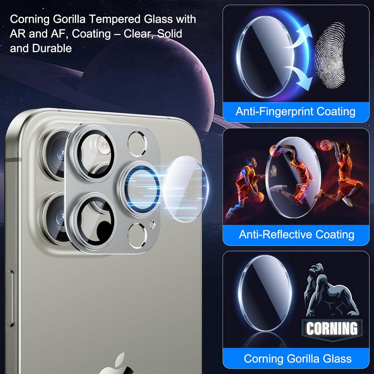 Esanik Upgrade 2 Pack for iPhone 16 Pro/iPhone 16 Pro Max Camera Lens Protector, Aluminum Alloy Metal matte Case Tempered Glass Camera Screen Cover, Scratch Resistant Case Friendly (Natural Titanium)