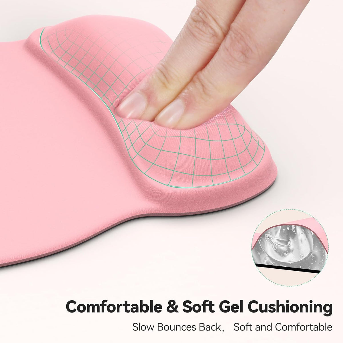 TECKNET Gel Mouse Pad with Wrist Rest, Ergonomic Office Mousepad with Wrist Support - Non-Slip & Smooth Surface Comfortable Desk Accessories Mat for Office, Gaming and Study - Pink