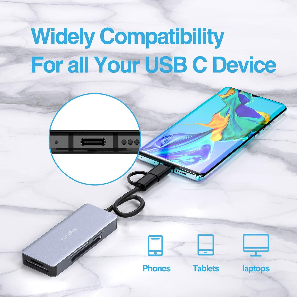 USB C USB3.0 SD Card Reader, 5in1 Multi Card Reader for SD/TF/CF/Micro SD/MS/M2, Drive Free for iPhone 15 pro max/Windows/Mac/Linux/Android (USB3.0 and Type-C)