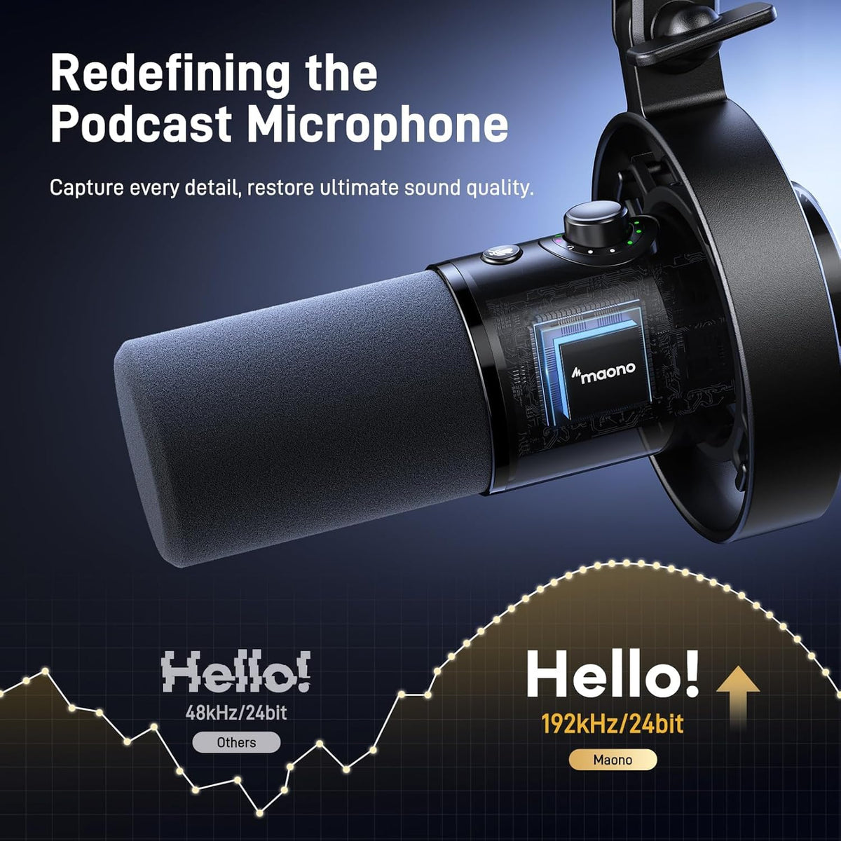 MAONO USB XLR Dynamic Microphone for Podcast: PC Computer Gaming Mic with 192kHz/24bit for Studio Recording Streaming Content Creation PD300XT