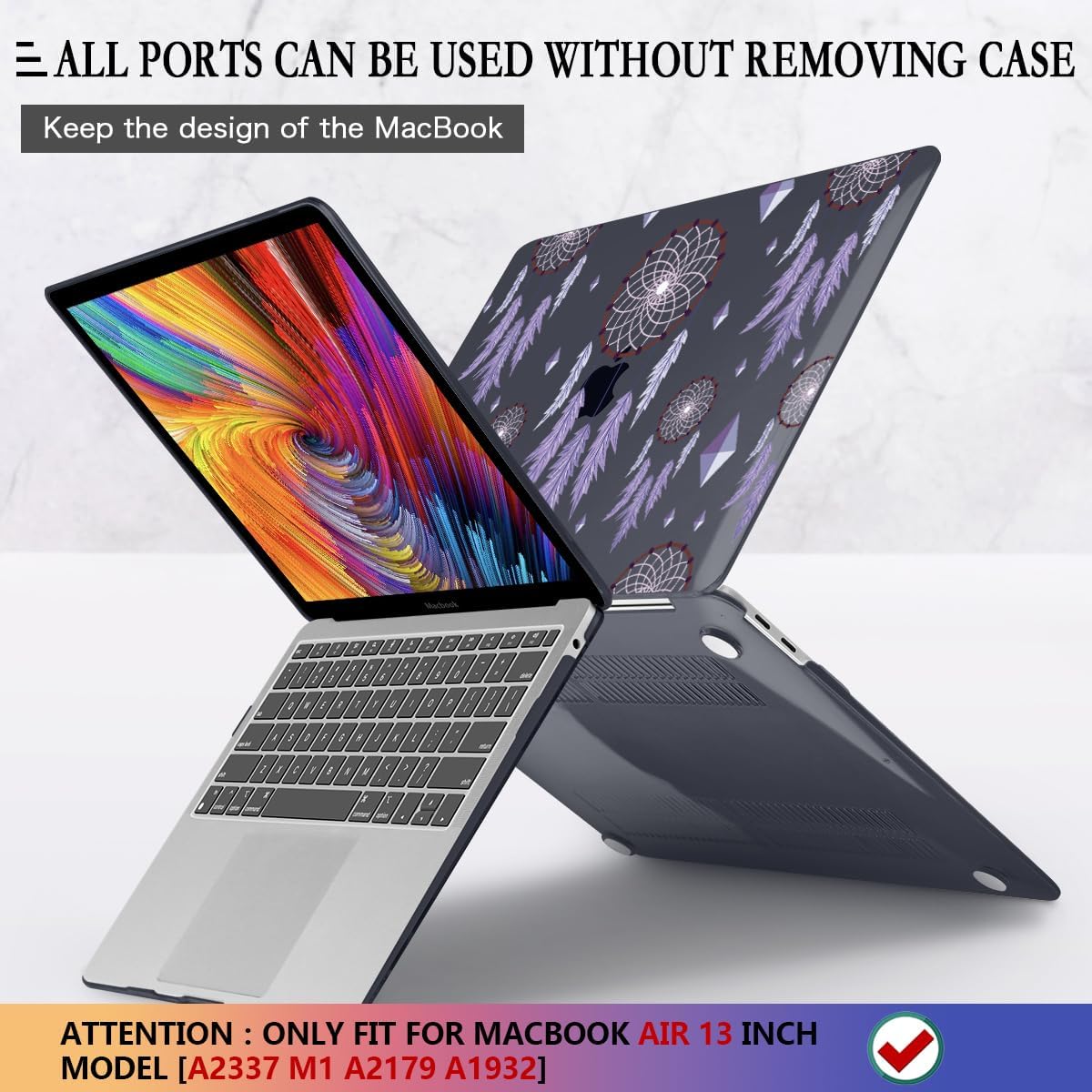CISSOOK Compatible with MacBook Air 13 inch 2021 2020 2019 2018 Release M1 Chip A2337 A2179 A1932, Plastic Black Hard Shell Protective Cover for MacBook Air 13 Retina with Touch ID, Dream Catcher