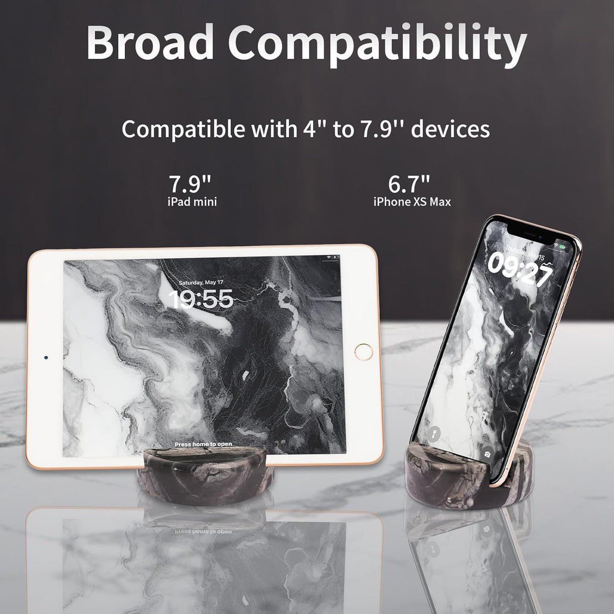 Marble Phone Stand for Desk - Cell Phone Holder for Nightstand Office Decor Compatible with iPhone 17 16 15 Pro Max iPad mini, Telephone Boho Black Marble Kitchen Accessories