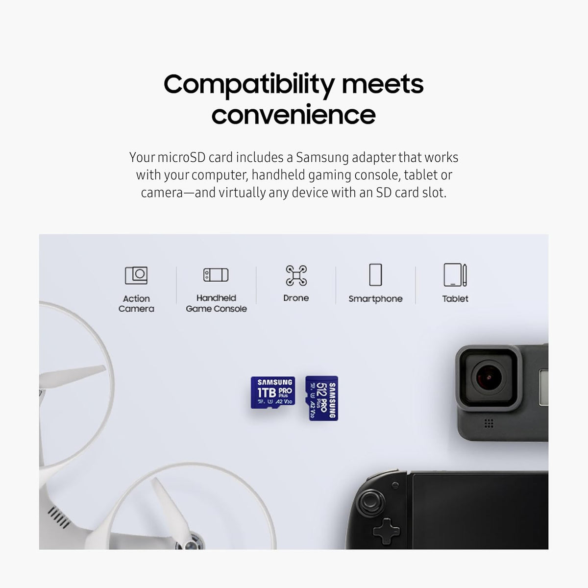 Samsung PRO Plus microSD Memory Card + Adapter, 1TB MicroSDXC, Up to 180 MB/s, Full HD & 4K UHD, UHS-I, C10, U3, V30, A2 for Android Phones, Tablets, GoPRO, DJI Drone, MB-MD1T0SA/AM, 2024
