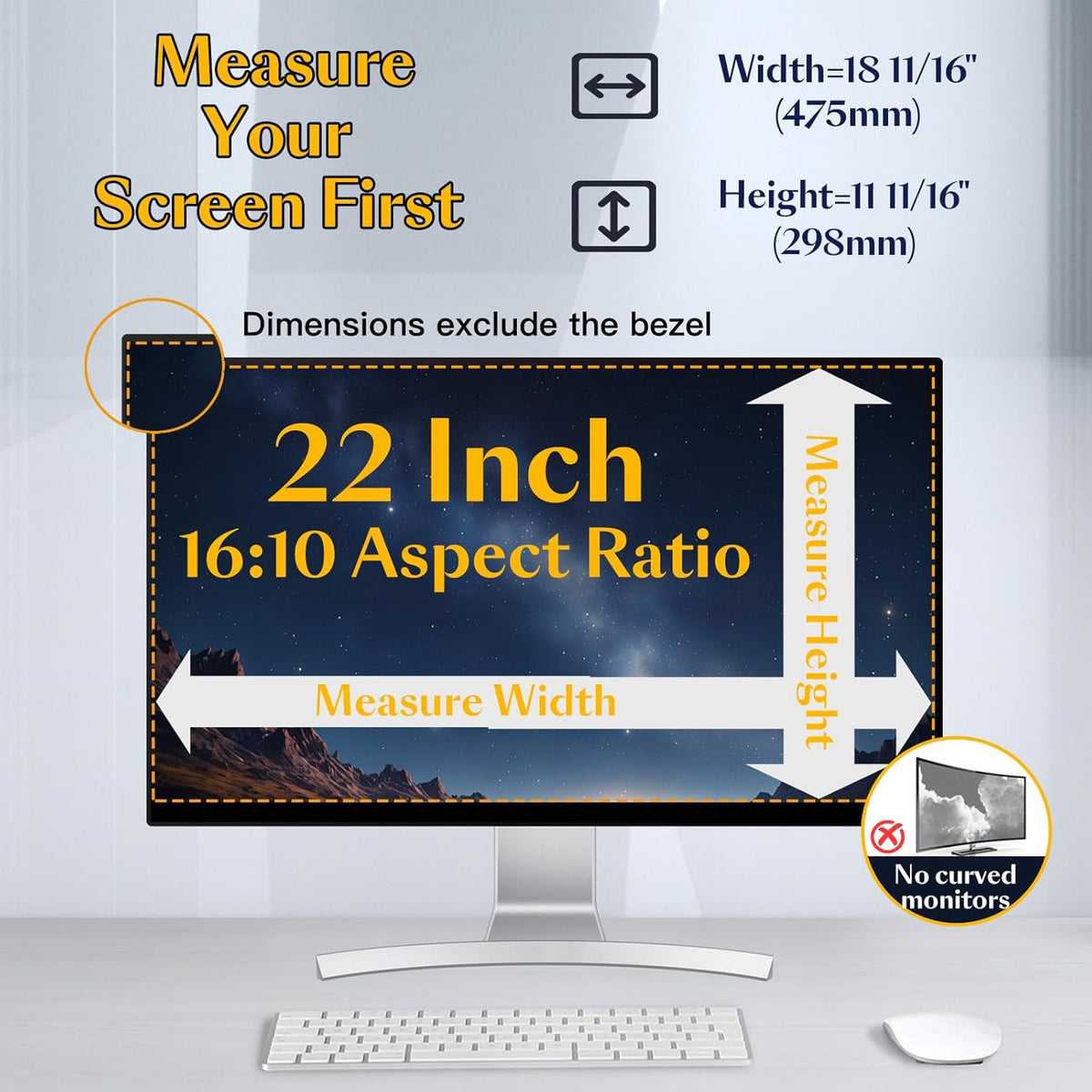 Magnetic Computer Privacy Screen Filter 22 inch for 16:10 Widescreen Monitor Desktop PC, 22in Hanging Removable Anti Blue Light Glare Eye Protection Shield, Screen Protector Panel