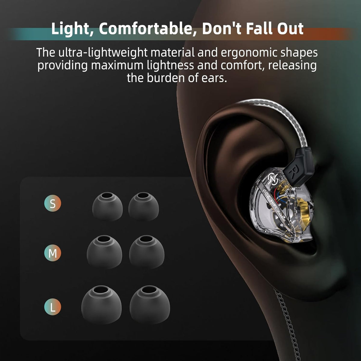 CCZ DC01 Pro USB C Headphones Wired Type-C in Ear Monitor Headphone, Professional USB C Wired Earbuds Super Bass Gaming IEMS with 1DD Patent Ear fin Ear tips for Singer Musician (Black, USBC-With Mic)