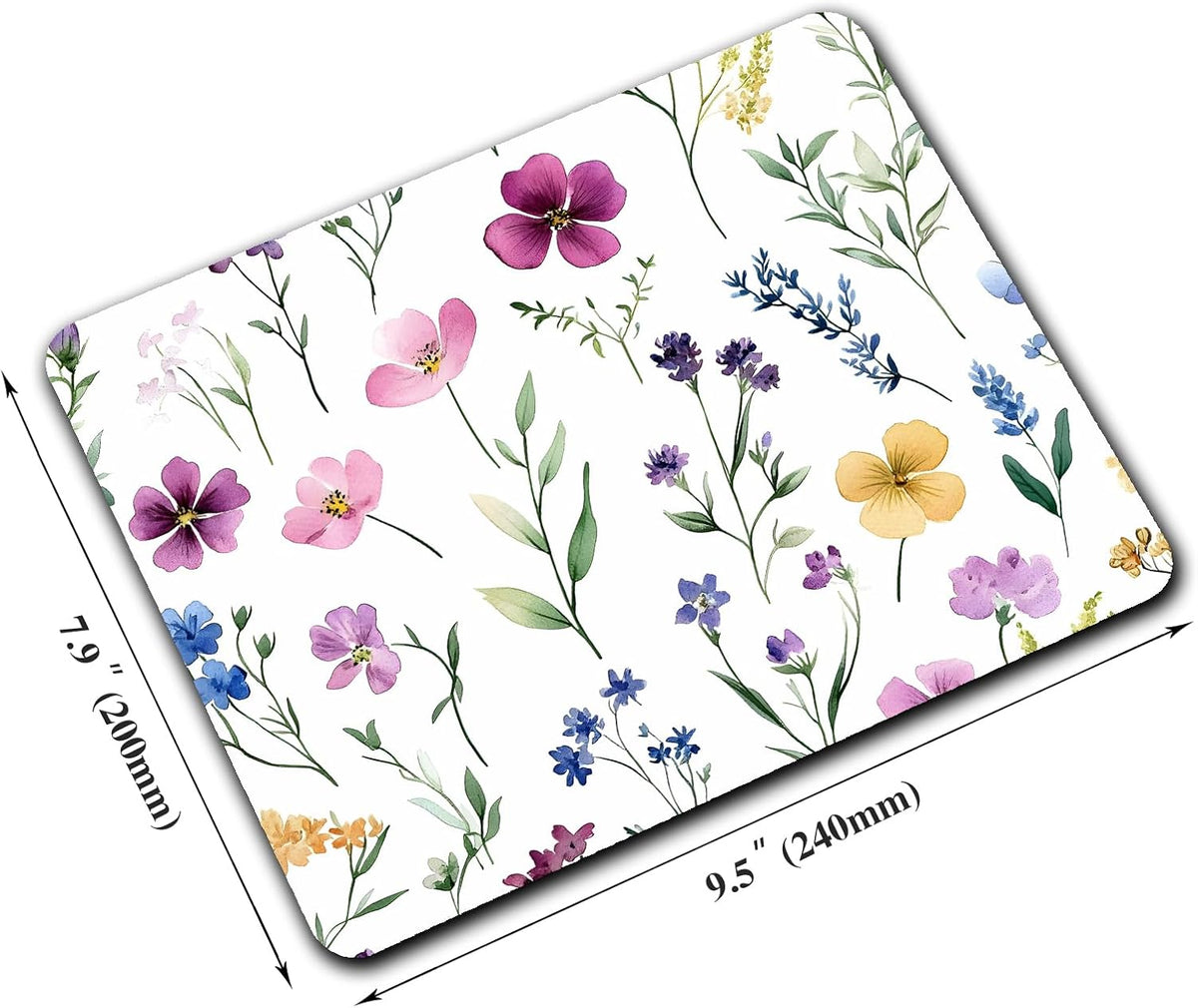 Watercolor Flower Wildflowers Floral Custom Mouse Pad with Non-Slip Rubber, Small Square Design for Wireless Laptop & Computer Mouse Pads for Desk, 9.5 x 7.9 inch Smooth Surface for Gaming & Office