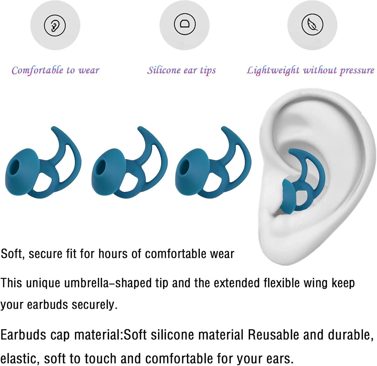 Earbud Covers Silicone Tips Replacement Earbud Tips Compatible with Bose Quietcomfort and Sport Headphone Eartips Ear Bud Tips Large 3 Pairs