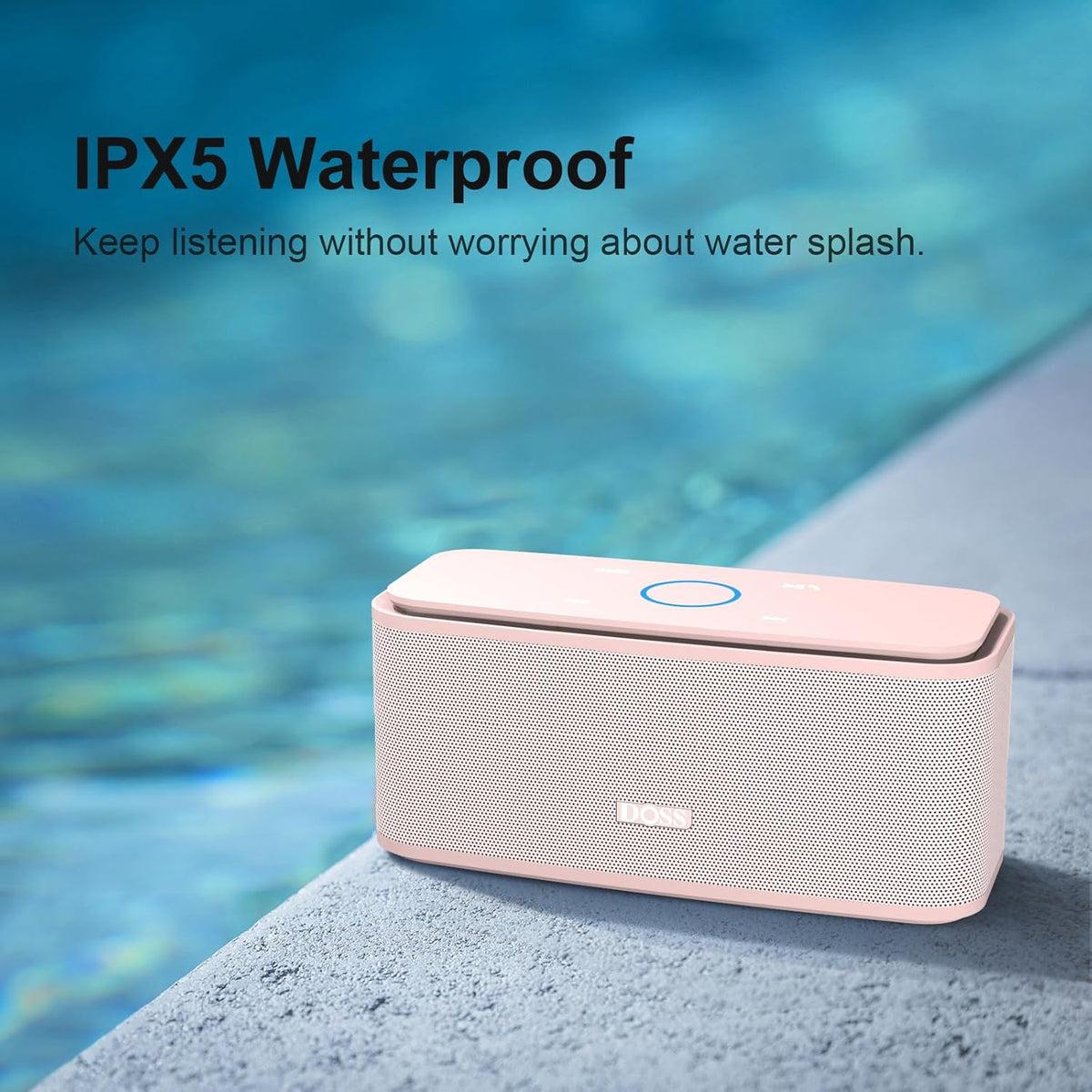 DOSS SoundBox Touch Wireless Bluetooth Speaker with 12W HD Sound and Bass, IPX5 Water-Resistant, 20H Playtime, Handsfree, Portable for Office, Home, Outdoor, Travel- Light Pink