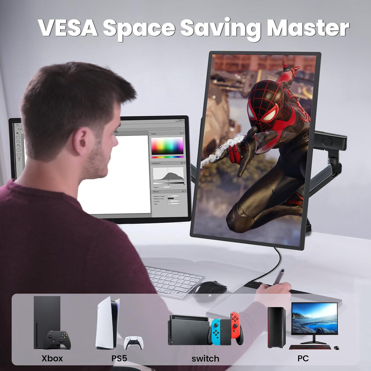 23.8” 4K Portable Monitor, UHD (3840*2160) 120% SRGB IPS FreeSync Gaming Moniter USB-C HDMI Large Work Home Office Second Monitor VESA Mountable, Adjustable Tilt & Height for Laptop, MacBook, PS4,Xbox