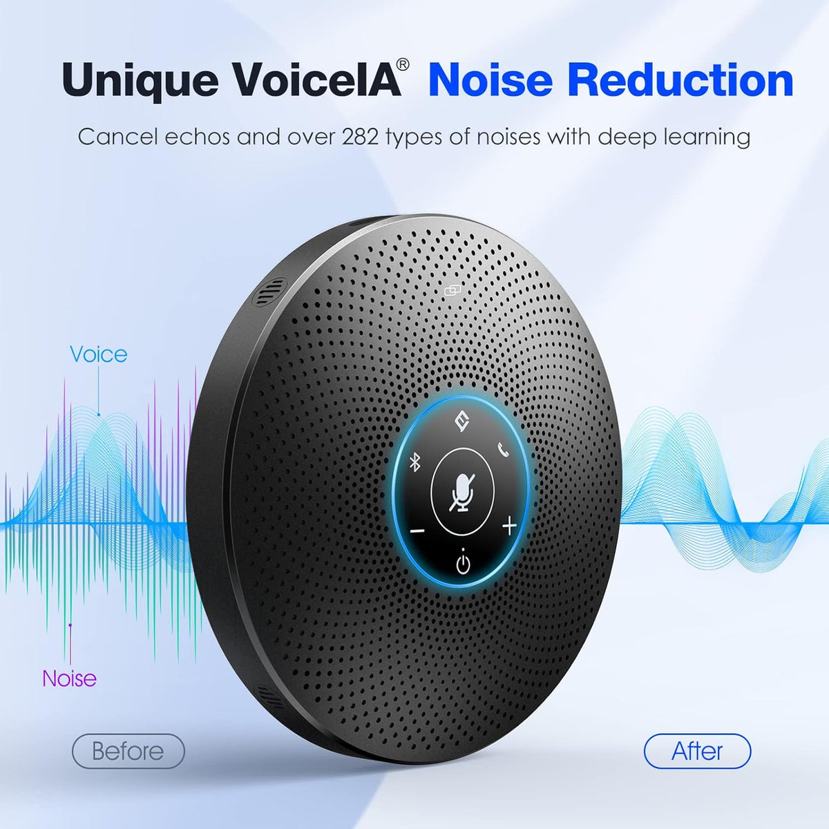 Bluetooth Speakerphone - eMeet M2 Max Professional Conference Speaker and 4 Directional Mics for up to 15 People Business Conference Calls High Volume Noise Reduction Daisy Chain Dongle Home Office