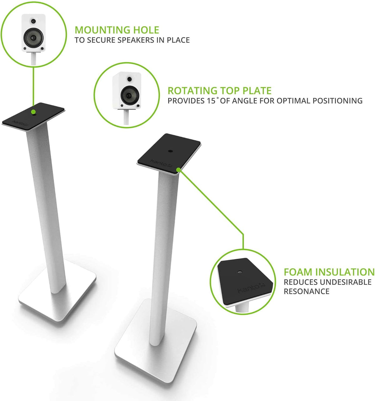 Kanto SP26PLW 26 Inch Bookshelf Speaker Stand - Low Profile - 2 Pack (White)