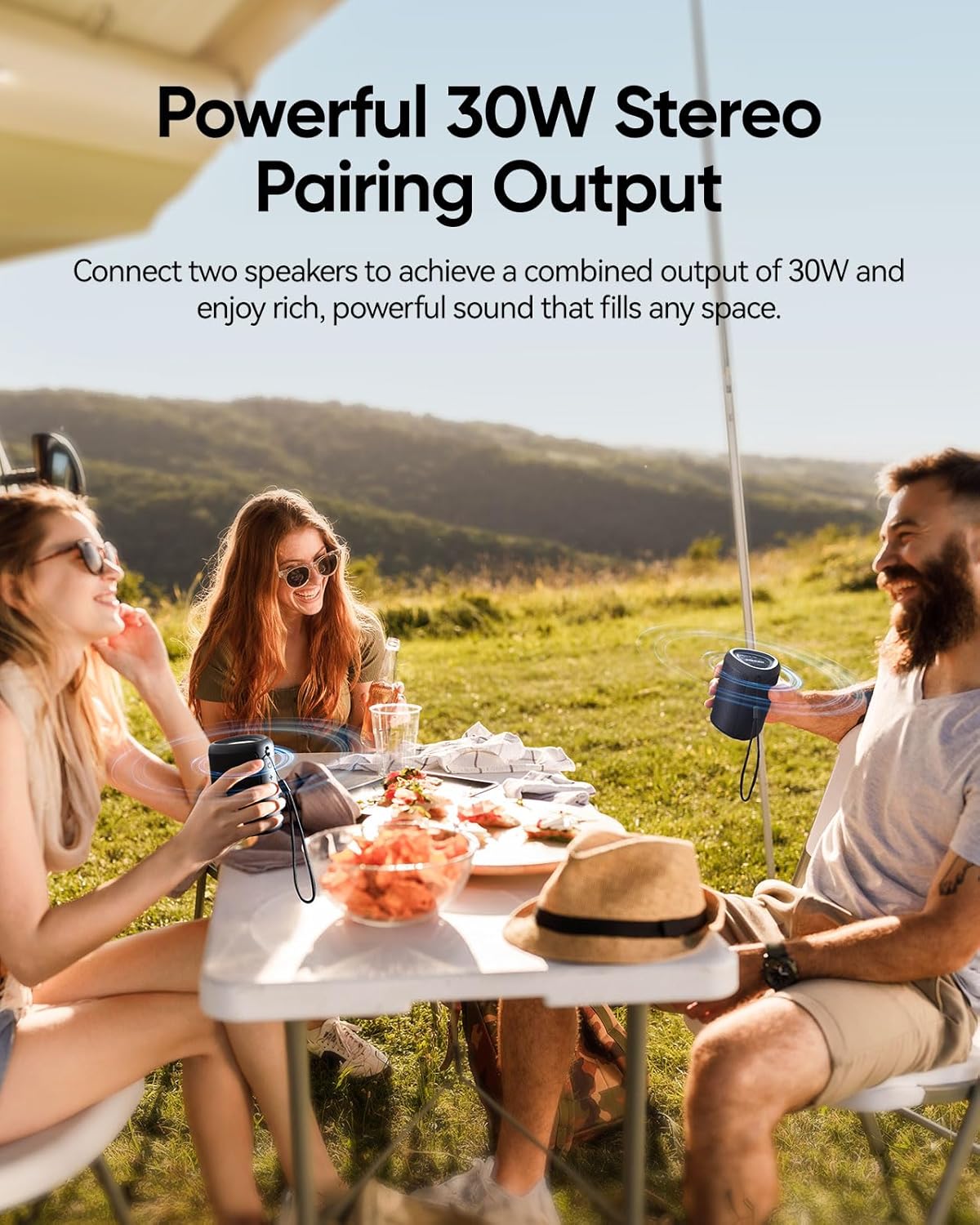 Portable Bluetooth Speaker with Lights, Stocking Stuffers, Powerful Crystal Clear Sound, IPX5 Waterproof, All Day Playtime, BT 5.3, TWS Paring, Small Wireless Speaker for Outdoor, White Elephant Gifts