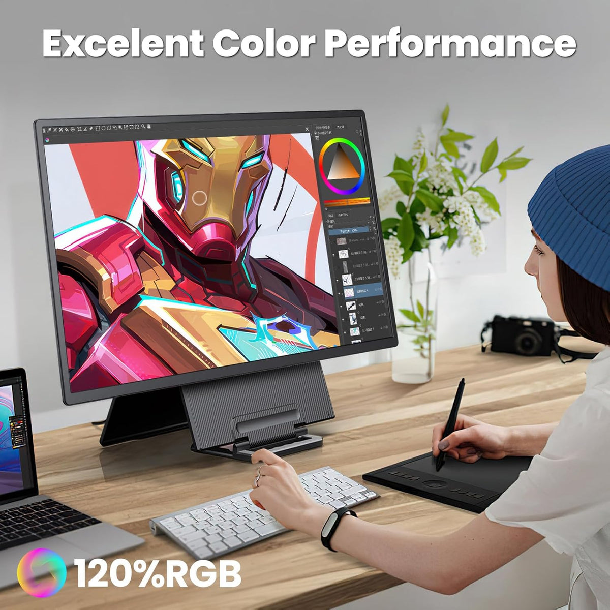 23.8” 4K Portable Monitor, UHD (3840*2160) 120% SRGB IPS FreeSync Gaming Moniter USB-C HDMI Large Work Home Office Second Monitor VESA Mountable, Adjustable Tilt & Height for Laptop, MacBook, PS4,Xbox