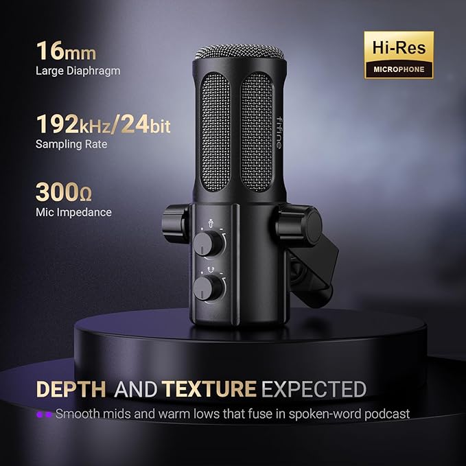 FIFINE Podcast Microphone with Desktop Mic Stand SetUSB/XLR Dynamic Microphone with Adjustable Heavy-Duty Desktop Stand for Recording Gaming Broadcast (Tank6+BS1)