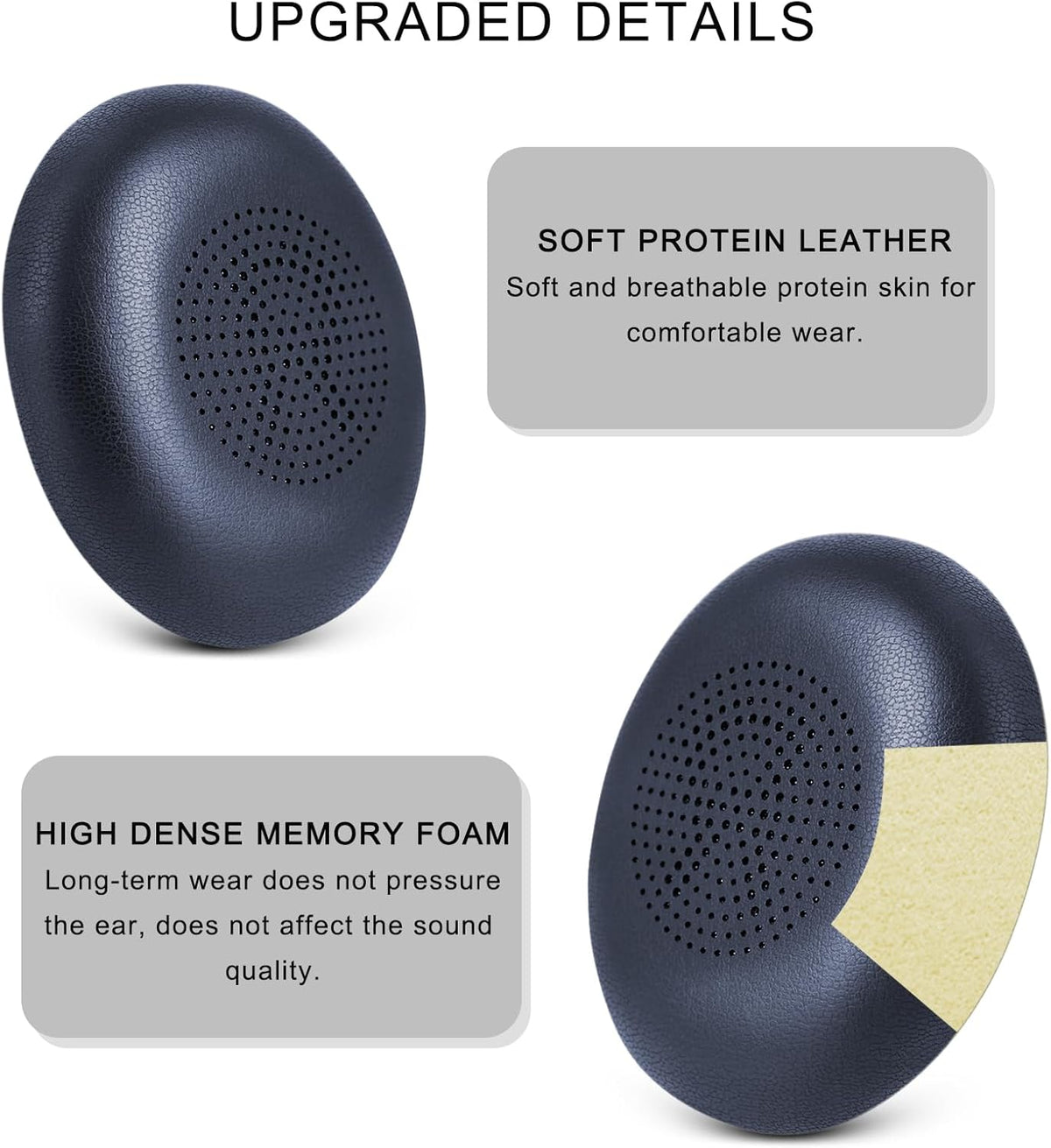 Ear Pads for Jabra Elite 45h - Replacement Ear Cushions for Evolve2 65 40 MS UC USB On-Ear Wireless Headphones - Protein Leather Memory Foam (Navy Blue)