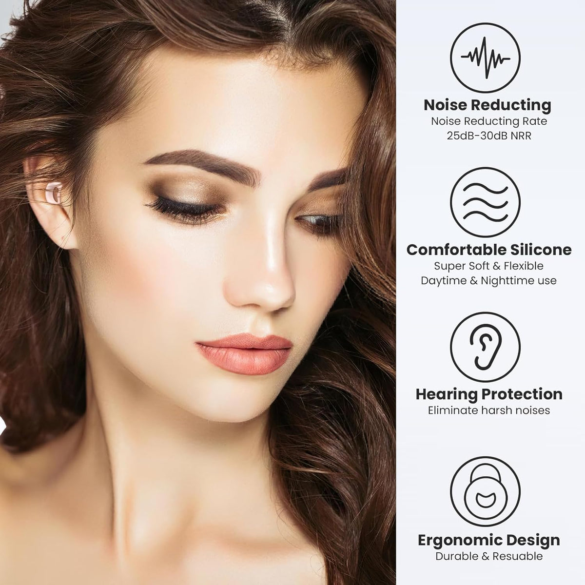 Soft Silicone Earplugs for Sleeping & Noise Reduction - 7 Pairs Ear Tips & One Connection Cord - Reusable Earplugs for Concert, Work & Sound Reduction 25dB-30db