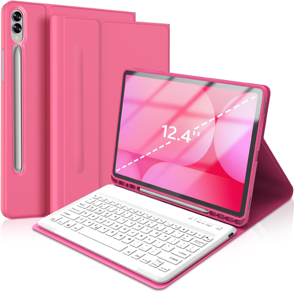 Galaxy Tab S9 FE+/ S9+ /S10+ 12.4 Inch Case with Keyboard, Detachable Bluetooth Keyboard with Pen Holder for Samsung Tab S10+ Plus/S9+ Plus/S9 FE+ Plus 5G 12.4", Pink