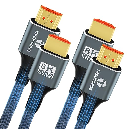 Thsucords 8K 4K HDMI Cable 6.6FT, High Speed Braided HDMI to HDMI 2.1 Cord Supports 8K@60Hz, 4K@120Hz 144Hz 48Gbps Compatible with Roku TV/PS5/HDTV/Blu-ray