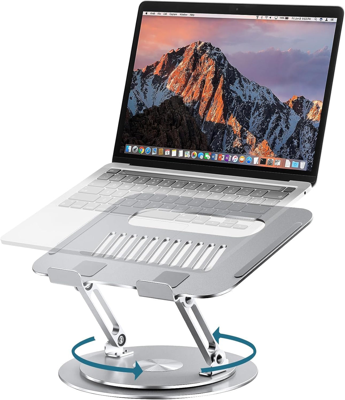 Lifelong Adjustable Laptop Stand with 360° Rotating Base, Ergonomic Computer Stand for Desk, Foldable & Portable Laptop Riser Holder Fits All MacBook, Laptops 10-16 Inches, Silver