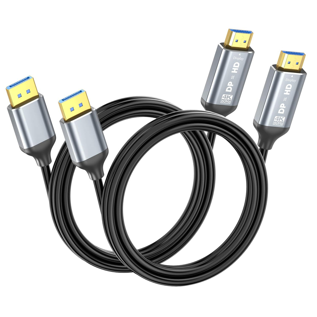 4K 6ft 2-Pack, 4K@60Hz, DisplayPort to HDMI Cable Uni-Directional DP (Source) to HDMI (Display) Cable for Desktop