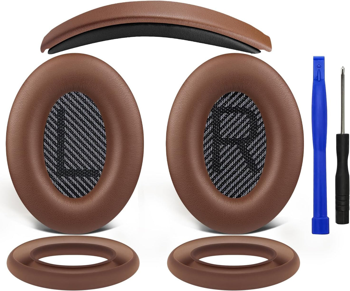 SOULWIT Ear Pads Cushions + Headband + Silicone Earpads Cover Protector, Replacement Kit for Bose QuietComfort 35 QC35, QC35 ii Over-Ear Headphones - Coffee