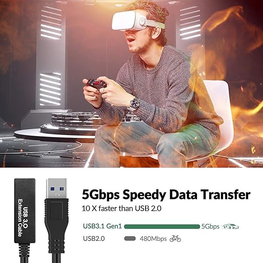 W WDX MAST DYNAPOINT LIMITED 50FT USB 3.0 Extension Cable,Active Type A-Male to A-Female Extender Cord, 2 Signal Boosters,Compatible Oculus Quest 2/3 VR,Printer, Webcam,Xbox, PS4 and More,