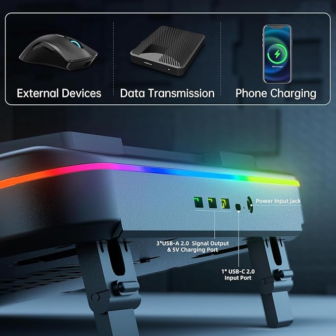 Cooling Pad for Razer Blade 15(2019) Gaming Laptop Cooler with Powerful Turbo Cooling Fan Can Fast Cooling CPU+GPU 40°C Variable Speed6 RGB Light ModeTouch Control LCD Screen 3 USB-A Port