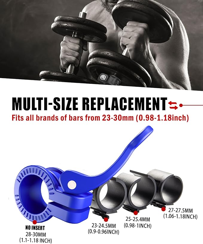 ZY-HUAN 1 Inch Barbell Clips, Adjustable Barbell Collars 23–30mm, Weight Clips for Dumbbells, Nylon Clamps with 6 Inserts