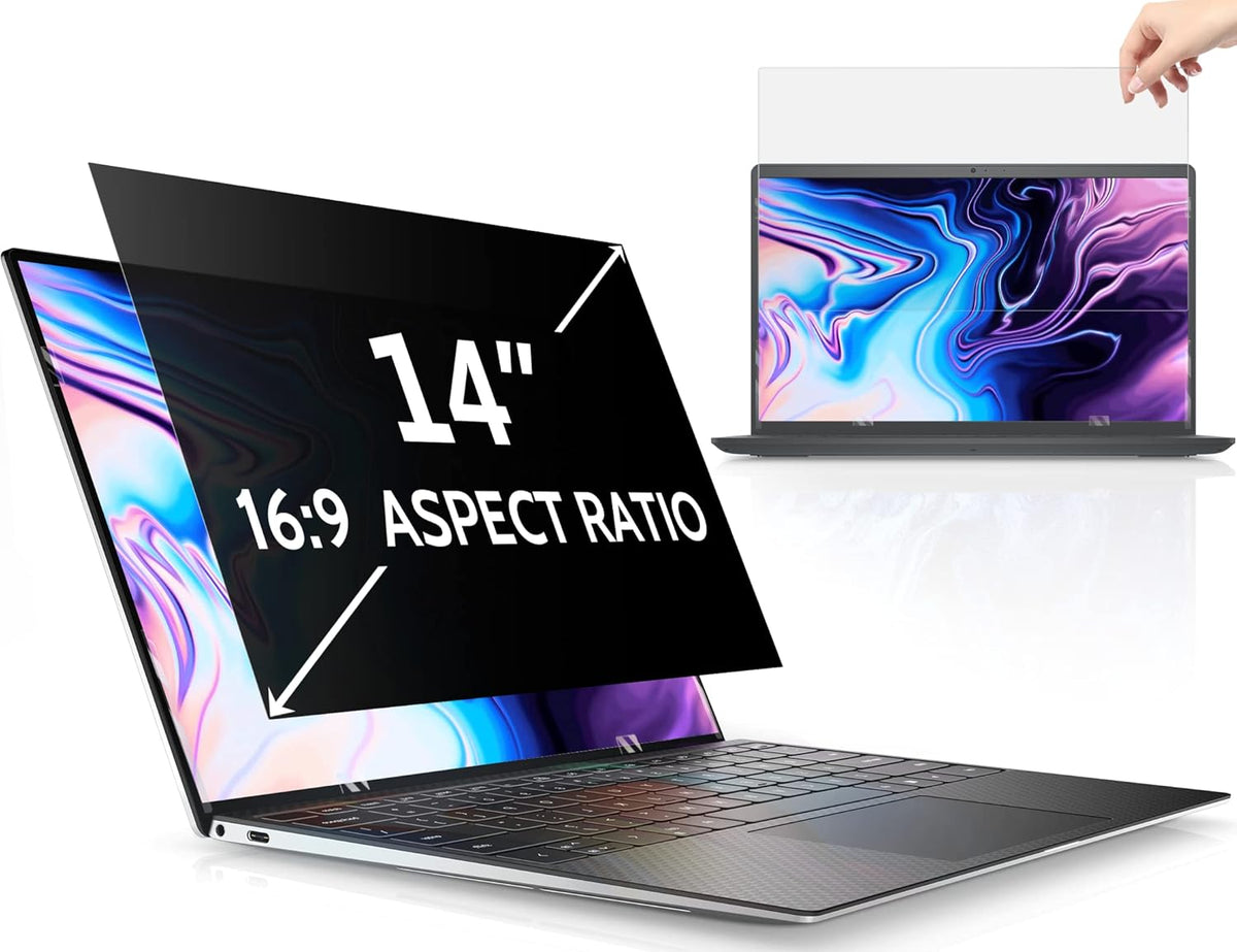 14 Inch Laptop Privacy Screen for 16:9 Computer Monitor, Anti Glare Blue Light Filter Protector, Removable 14inch Security Shield Compatible With Lenovo Hp Dell Acer Asus Thinkpad Envy Xps