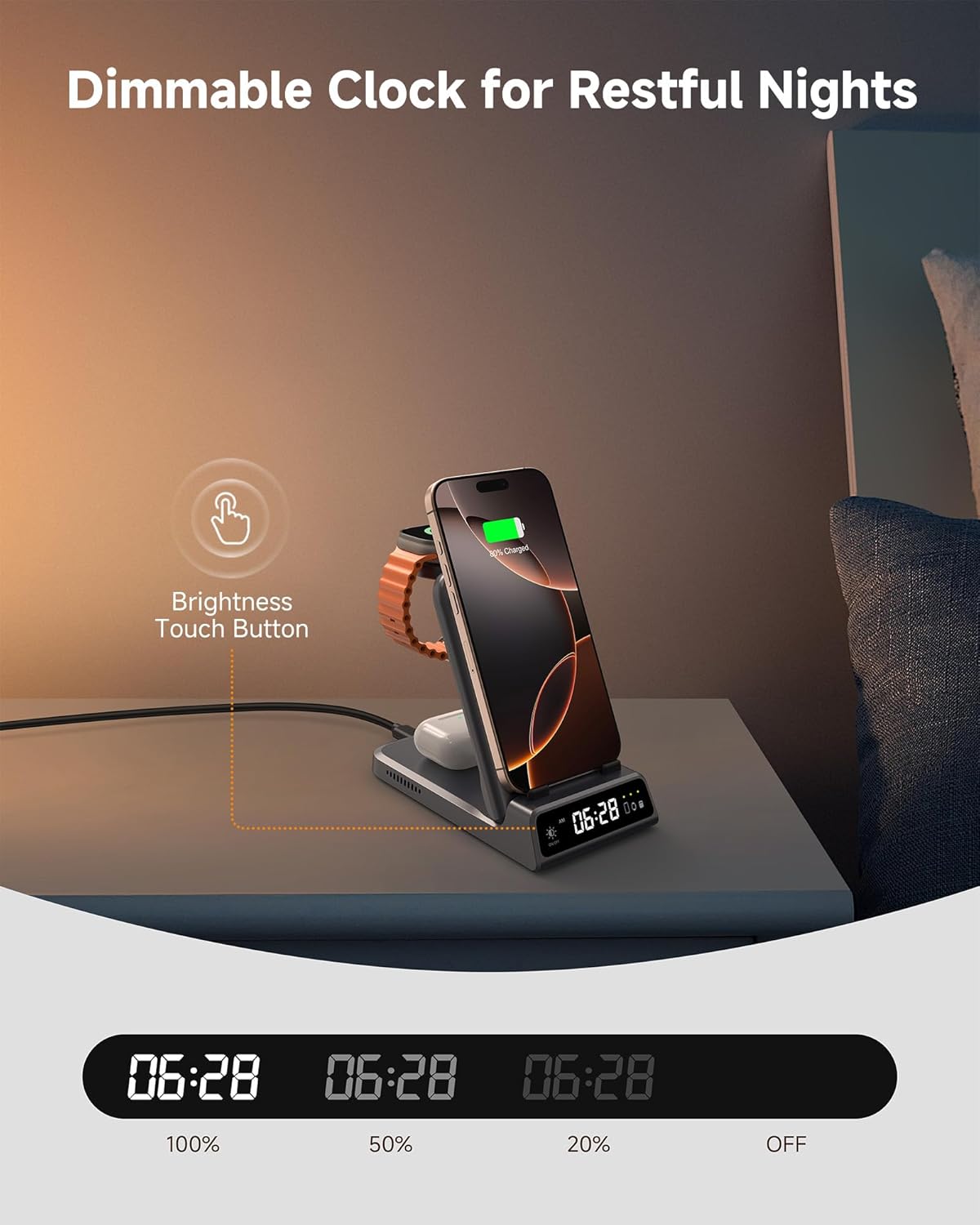Wireless Charger for iPhone, SwanScout 703A, Charging Station for iPhone 16/15/14/13/12/11 Series, for Apple Watch Series 10/Ultra 2/9/8/7/SE 2/SE, for Airpods 4/Pro 2/3 (No Adapter)