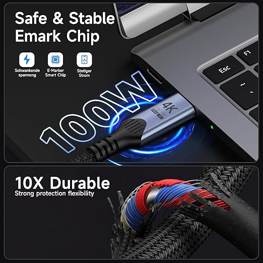 Long USB-c Cables 2 Pack 10FT 100W Fast Charging 20Gbps SuperSpeed USB 3.2 Gen 2x2 4K@60Hz Video Compatible with Thunderbolt 4/3
