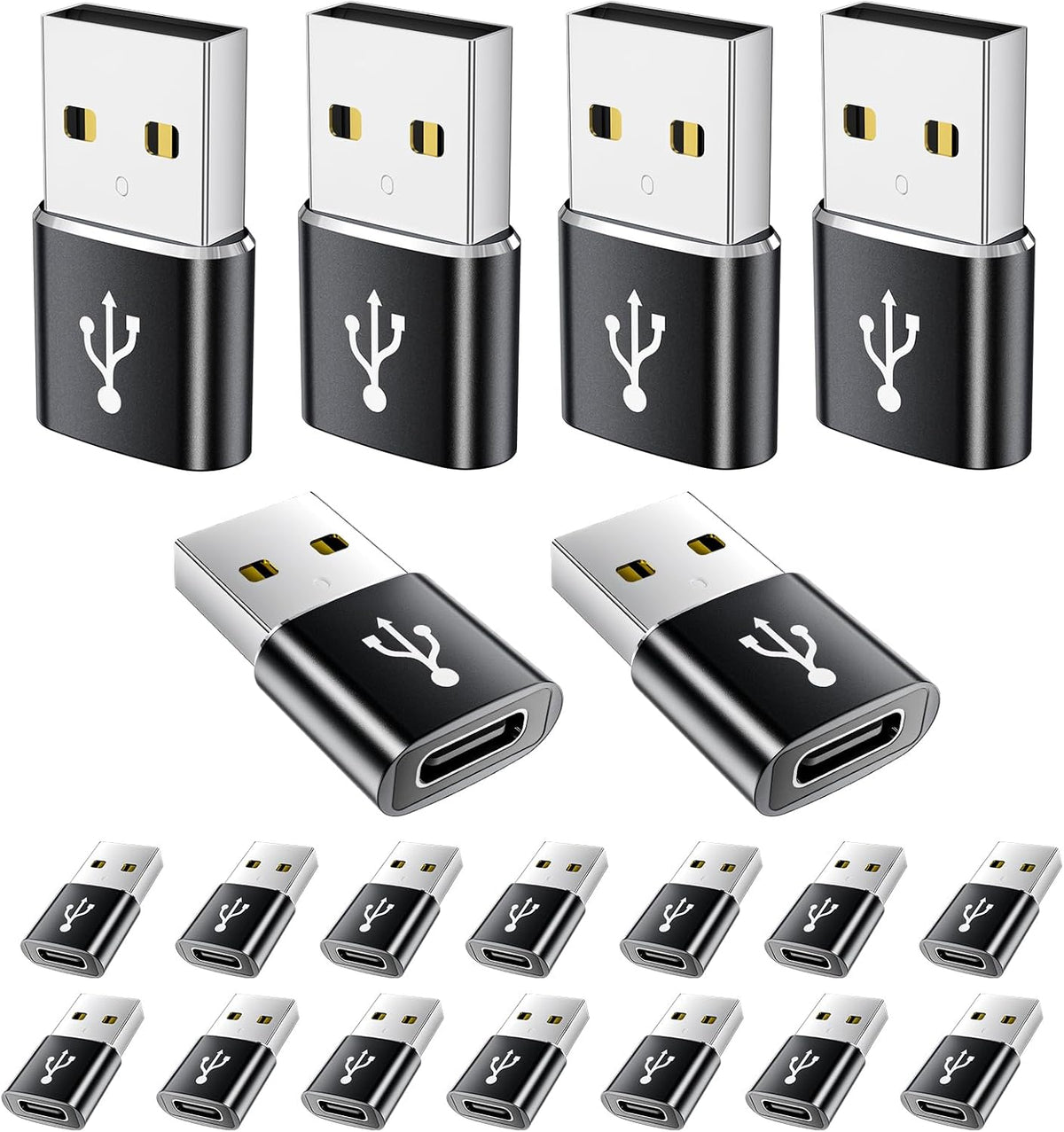 USB A to USB C Adapter 20 Pack,USB to USBC Adapter,USBA Male OTG Adapters,Type C Female Converter for iPhone,iPad,MacBook,Samsung Galaxy,Black