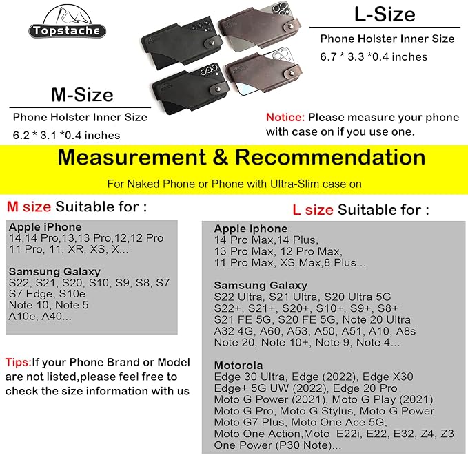 Topstache Leather Cell Phone Holster for iPhone 17/17 Pro/16/16 Pro - Belt Clip Cell Phone Case for Men for Galaxy S25/S24/S23 - Magnetic Closure Leather Holster Holder Pouch, M,Black
