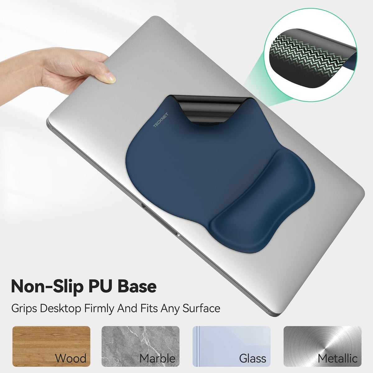 TECKNET Gel Mouse Pad with Wrist Rest, Ergonomic Office Mousepad with Wrist Support - Non-Slip & Smooth Surface Comfortable Desk Accessories Mat for Office, Gaming and Study - Navy