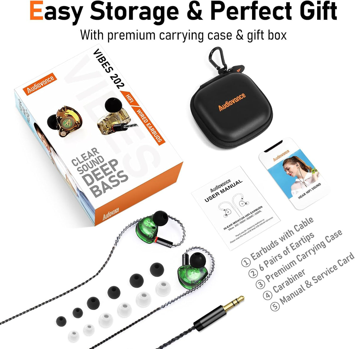 Vibes 202 Wired Earbuds - HiFi in Ear Monitor Headphones – Professional Noise-Isolating Ear Buds - Clear Sound, Deep Bass & Comfort-Fit IEM Earphones - MMCX to 3.5mm, Silver Plated Cord, Carrying Case