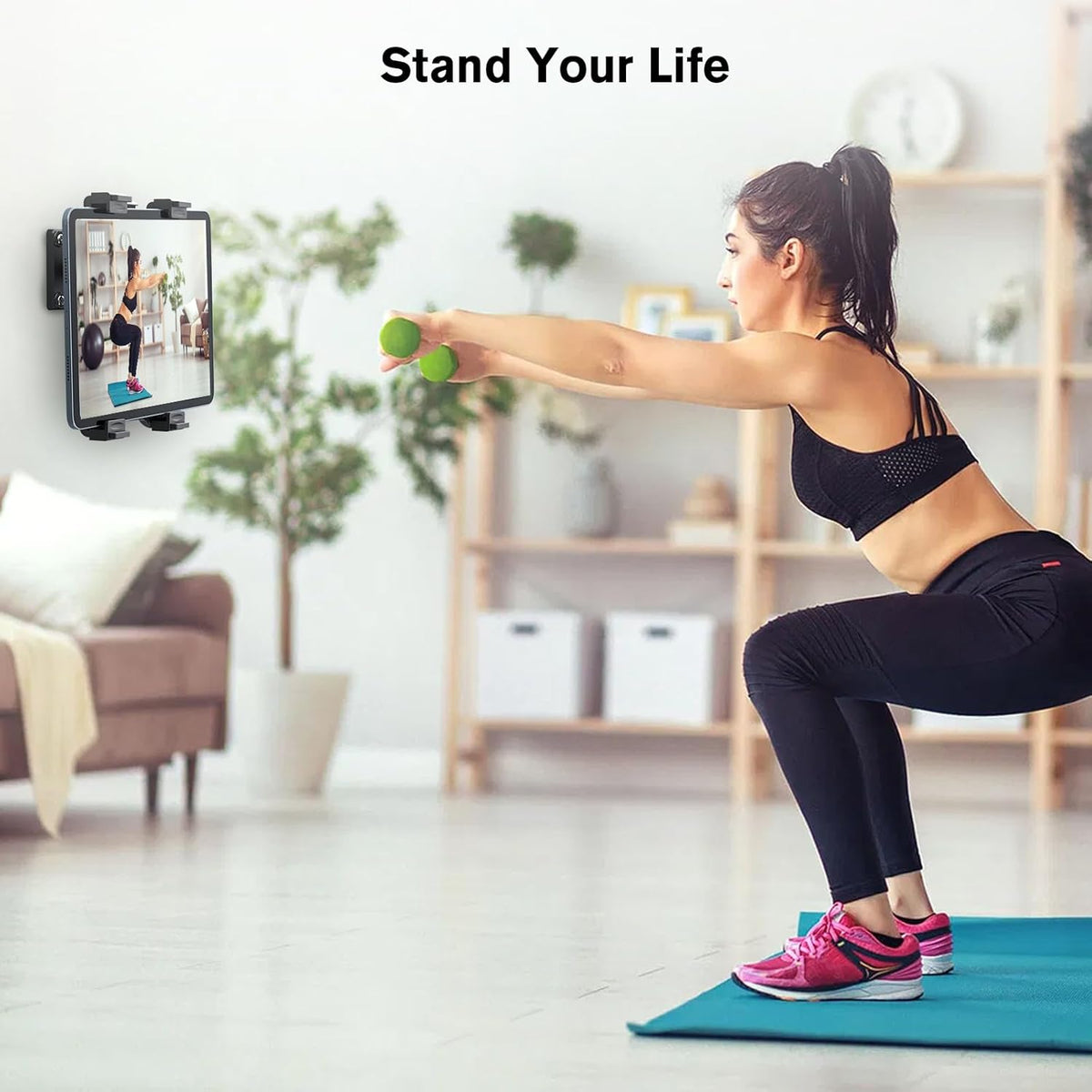 PLDHPRO Tablet Wall Mount, 360° Rotation Universal iPad Holder Stand Compatible with Galaxy Tab, Surface, Fire HD, e-Readers, 7-12.9'' Tablets for Kitchen, Bathroom, Warehouse, Drilled Screw Mounted