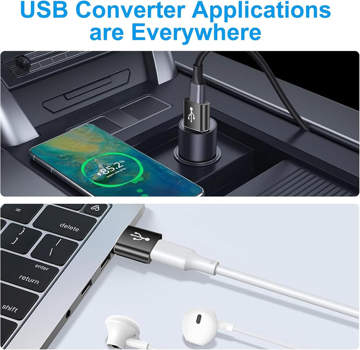 USB A to USB C Adapter 20 Pack,USB to USBC Adapter,USBA Male OTG Adapters,Type C Female Converter for iPhone,iPad,MacBook,Samsung Galaxy,Black