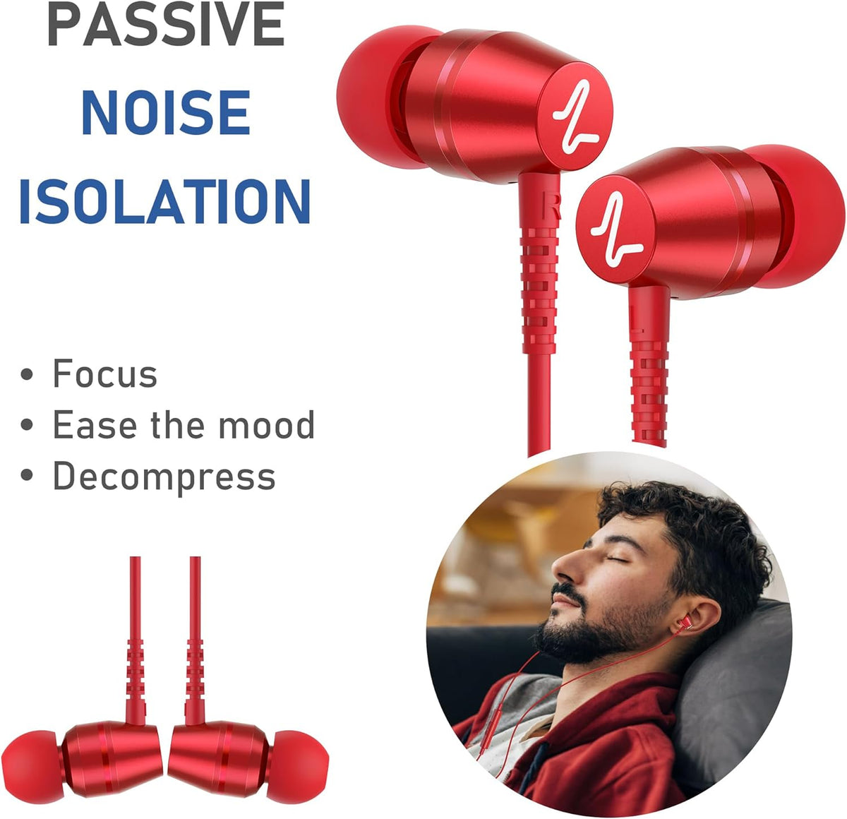 LUDOS OMNITONE USB C Headphones for iPhone 16 15 Pro Max Plus iPad Pro, 5 Years Warranty, USB-C Earbuds for Samsung Galaxy S24 S23 Ultra S22 S21 S20 A55 A54 A53, USB Type C Earphones - Red