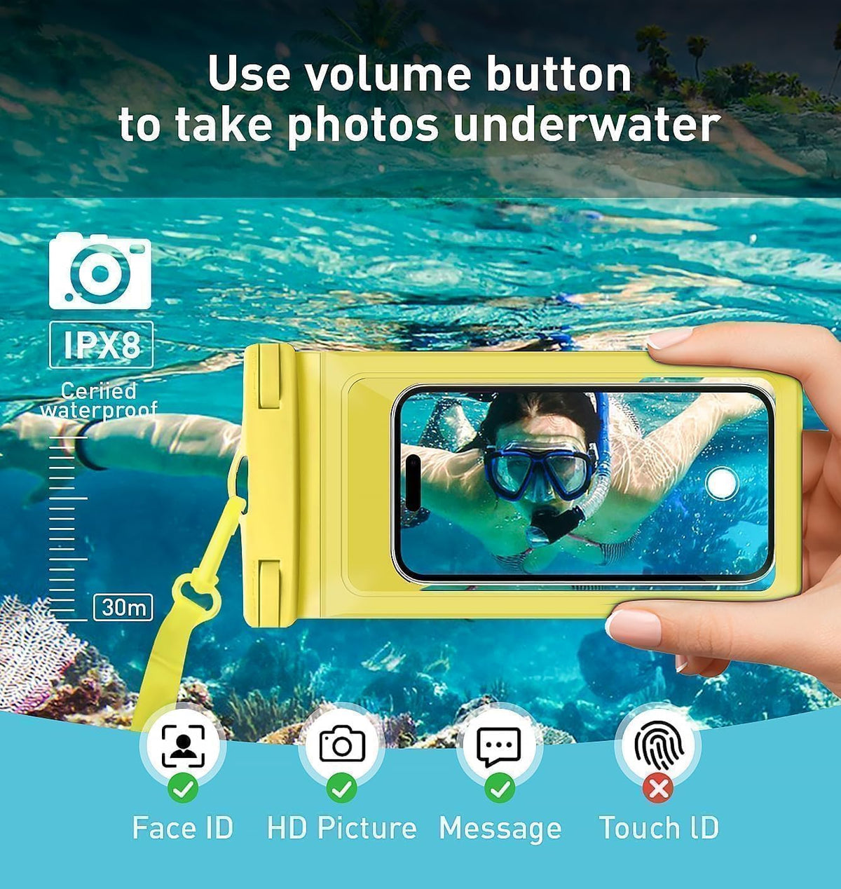 Waterproof Phone Case,with Inside Card Protector, IPX8 Cell Phone Dry Bag Up to 8.3" for iPhone 16 15 14 13 12 Pro Max XS Plus Galaxy S22, Cruise Vacation Essentials, 2 Pack Black &Yellow