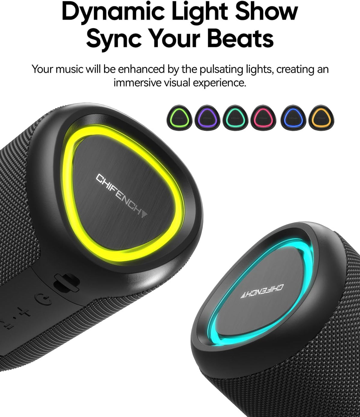Portable Bluetooth Speaker with Lights, Powerful Crystal Clear Sound, IPX5 Waterproof, All Day Playtime, AUX&TF-Card Input, Bluetooth 5.3, TWS Paring, Small Wireless Speaker for Outdoor, Gift Ideas