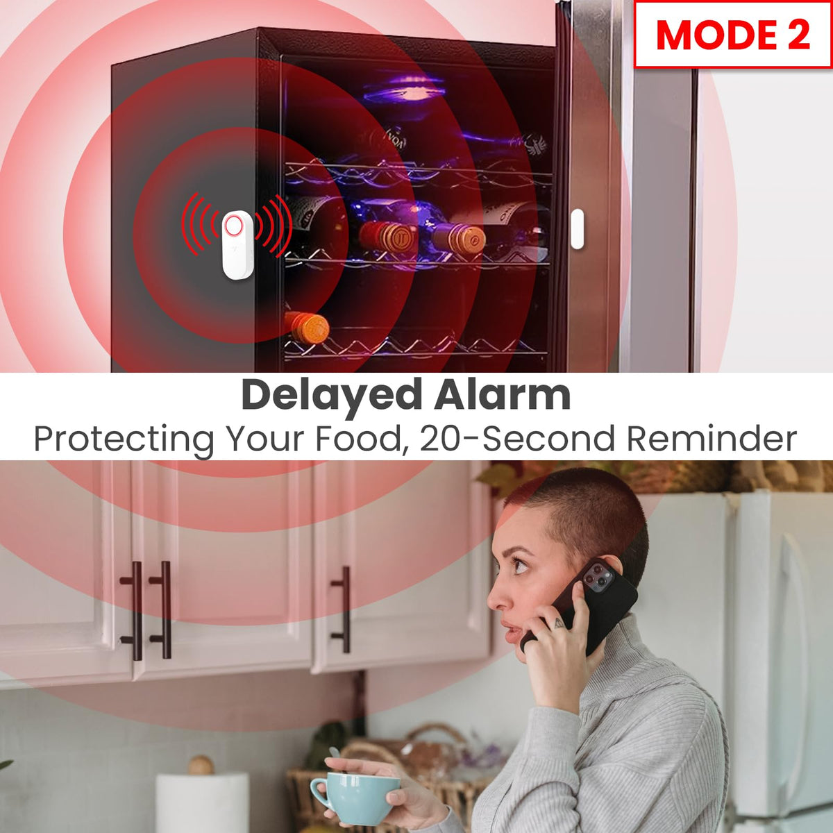 Freezer Door Alarm with Delay When Left Open, Door Chime Window Open Alarm Close Doors Reminder Loud 120 dB for Home, Store, Office, School
