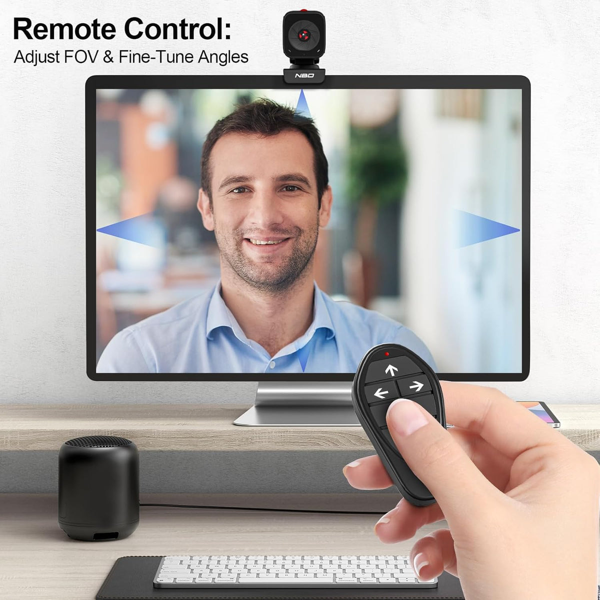 NBD 2K Webcam for PC & Laptop, Autofocus Computer Camera with Remote Control, 2 AI-Noise Canceling Microphones, Stereo Mics, Adjustable Field of View, Low-Light Correction, Built-in Privacy Cover W100