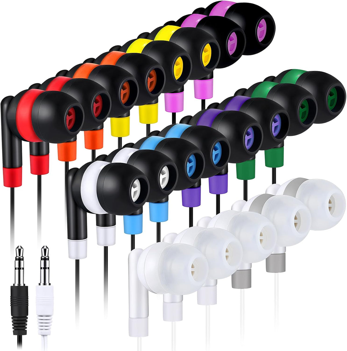 Kanayu 100 Pack Wired Earbuds Bulk for Classroom Ear Headphones Wired Basic Student Earbuds No Microphone with 3.5mm Jack for Kids Class Laptop School Library, Individually Bagged(Colorful)