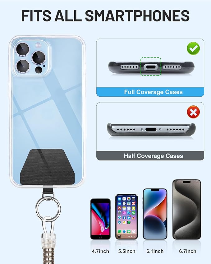 SHANSHUI Phone Lanyard Tether, Stretchy Phone Strap Patch Anchor Outdoor Climbing Hook Compatible for Most Smartphones - Sliver X2