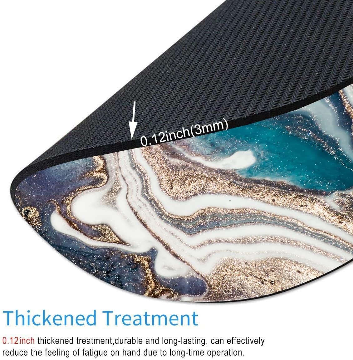 Blue Gold Marble Mouse Pad - Premium Textured Round Washable Mousepad with Lycra Cloth and Non-Slip Rubber Base for Wireless Mouse
