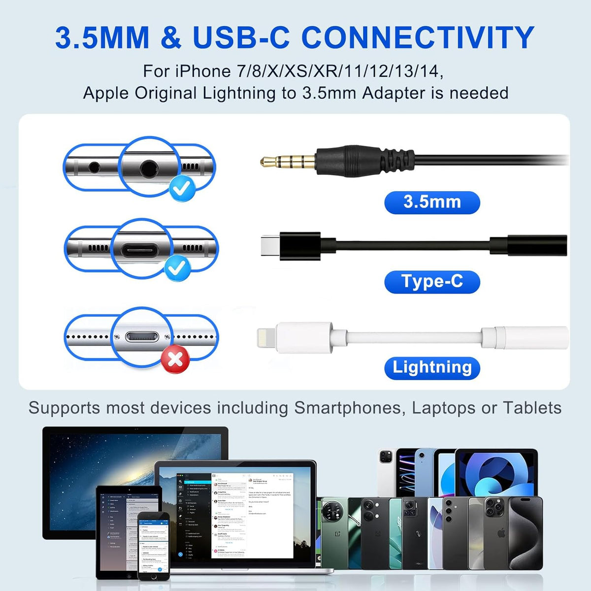 Callez Computer Headset, 3.5mm Cell Phone Headset with Mic Noise Cancelling, USB-C Wired Headphone for PC Laptop Mac iPhone Samsung Zoom Teams Call Center Home Office Work, in-line Controls